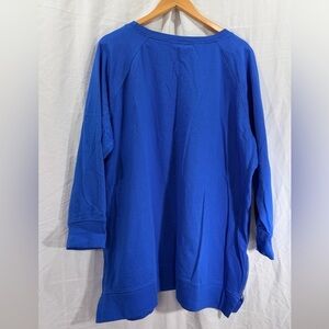 Woman Within Blue Ribbed Crewneck Long Sleeve Top